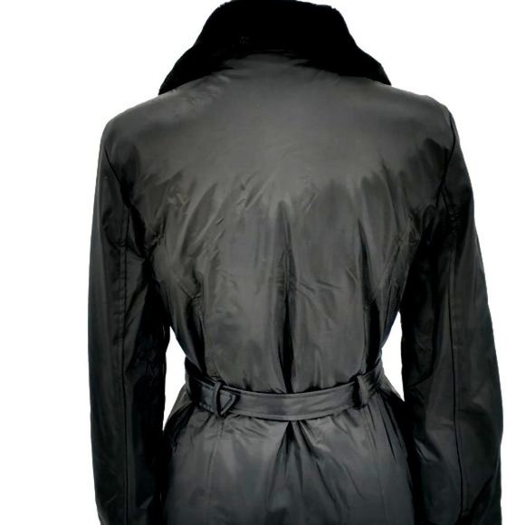 Rampage Outerwear Black Belted Trench Faux Fur Jacket - Picture 7 of 12